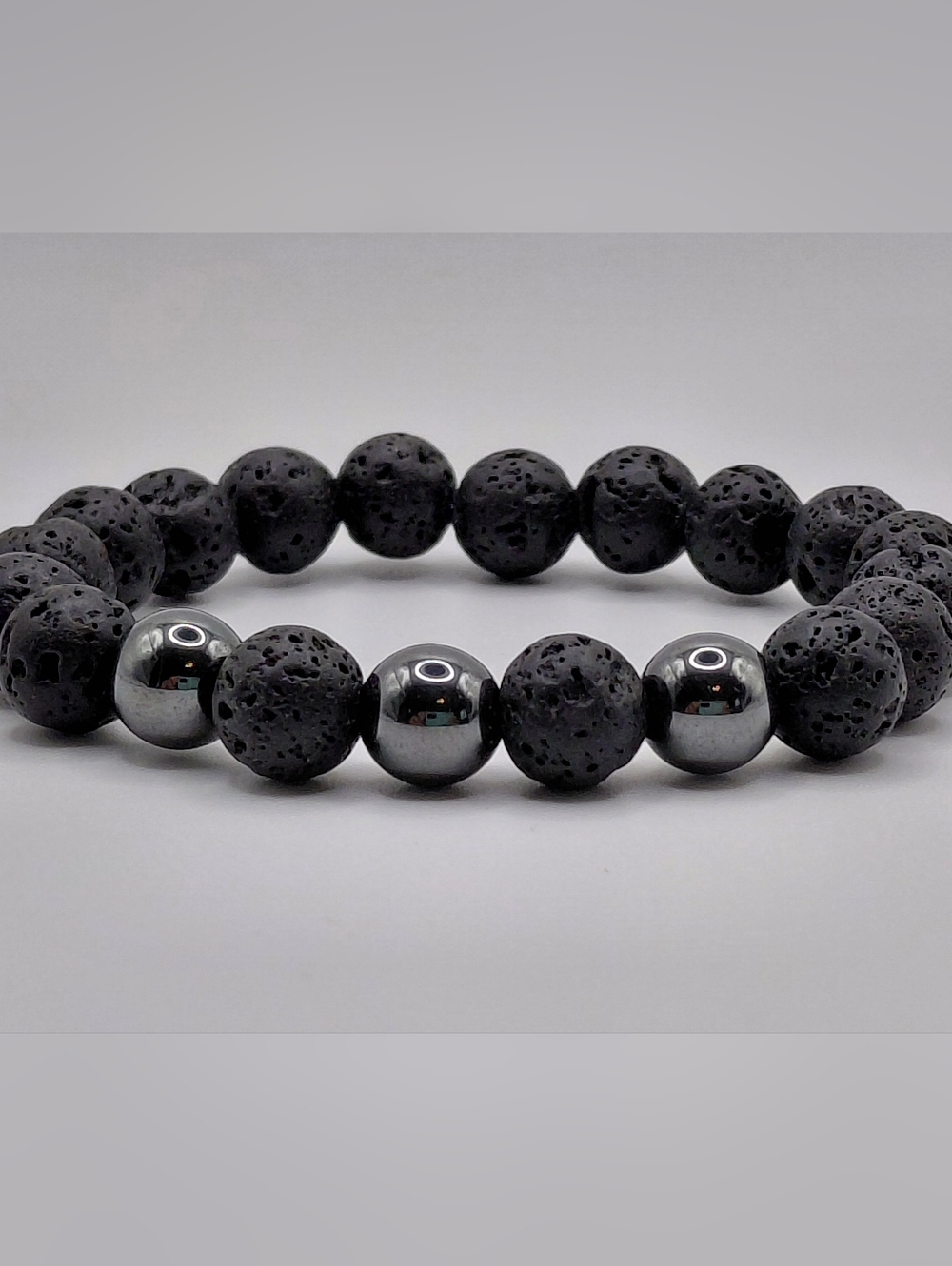 Black Lava Stone and Hematite Bracelet.             Unisex-Healing Properties